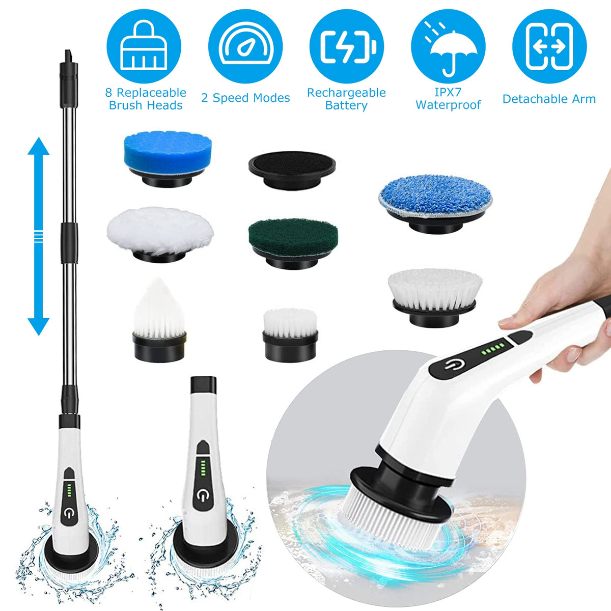 1Pc Electric Spin Scrubber Cordless Rechargeable Telescopic Cleaning Brush 8…