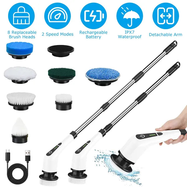 Electric Spin Scrubber Cordless Cleaning Brush Extendable With 8 Replaceable…