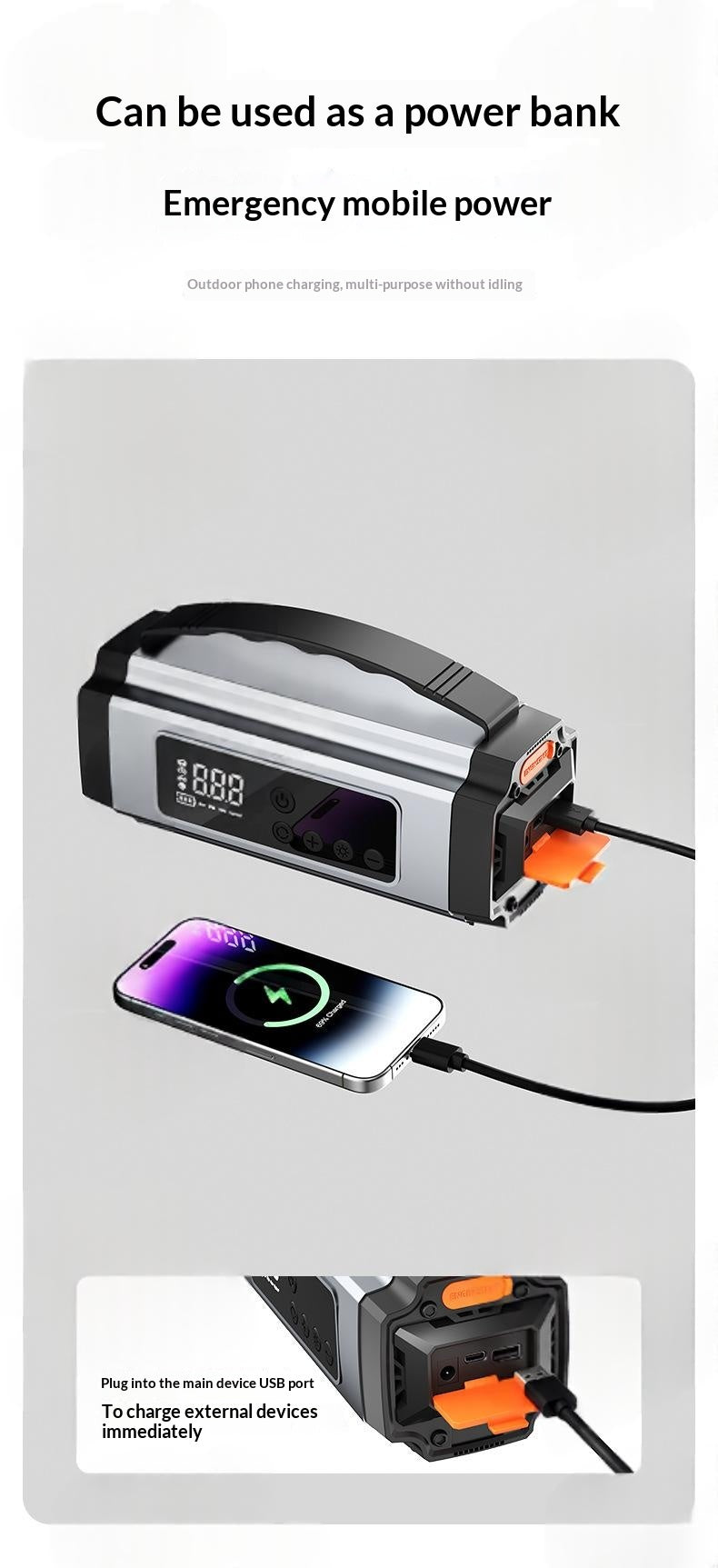 3-in-1 Jump Starter & Tire Inflator (8000mAh)