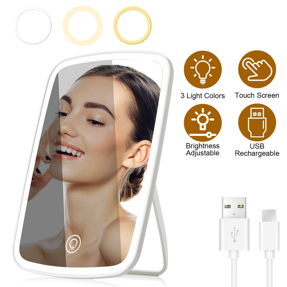 1Pc 5.98x8.62in Lighted Makeup Mirror Vanity Desk Mirror Small LED Mirror…